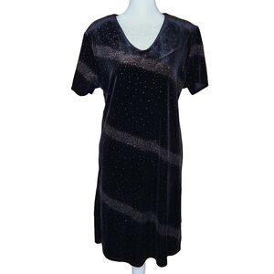Vintage Jacqueline Ferrar Black Velvet Silver Glitter Dress 10 Y2K Whimsigoth